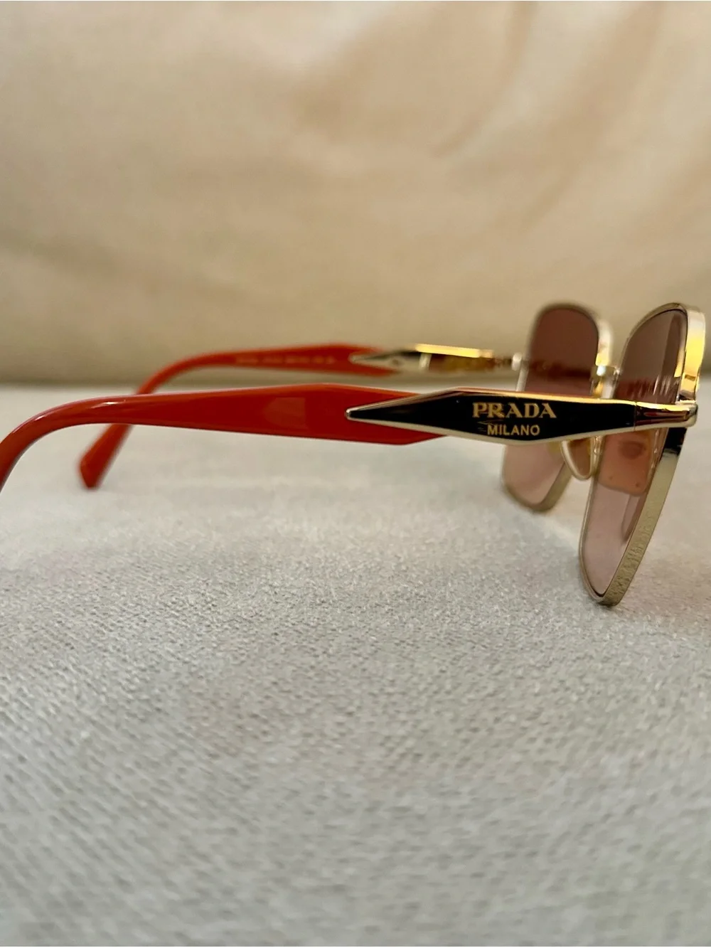 Prada Gold Frame Sunglasses with Pink Gradient Lenses and Pink Temples